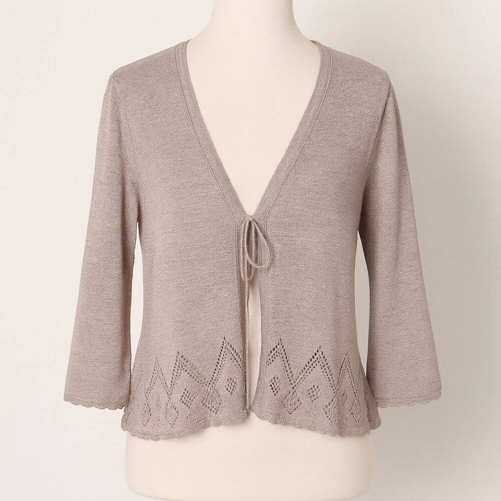 Vintage Kathie Lee Cardigan Top Beige Tan Loose Knit 3/4 Sleeve 90s Y2K Beach LG